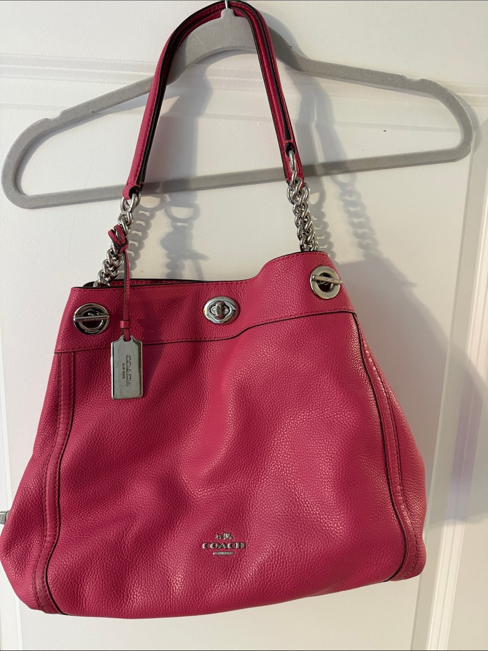 Coach Pebbled Leather Shoulder Bag in Hot Pink with Silver Hardware